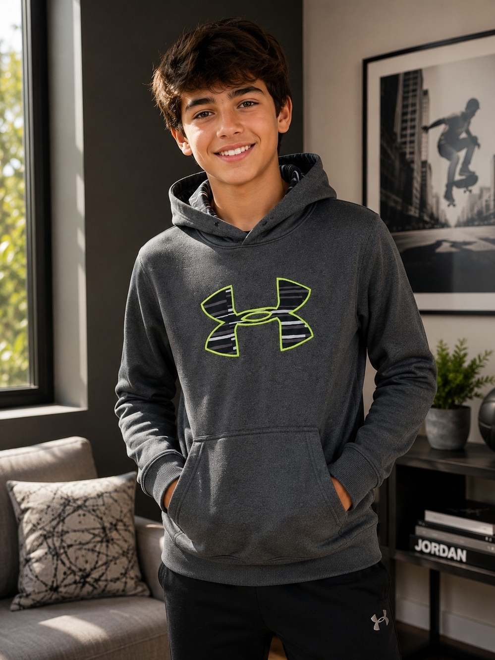 Under Armour Boys Youth Large Gray Logo Hoodie Pullover